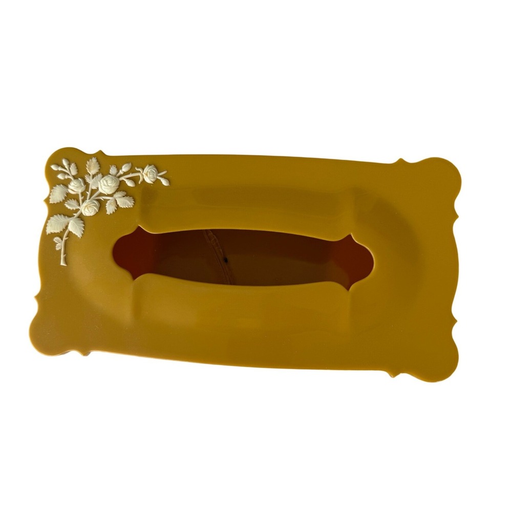 Schwarz Bros Plastics Tissue Holder Vintage Harvest Gold Floral Accent MCM Decor